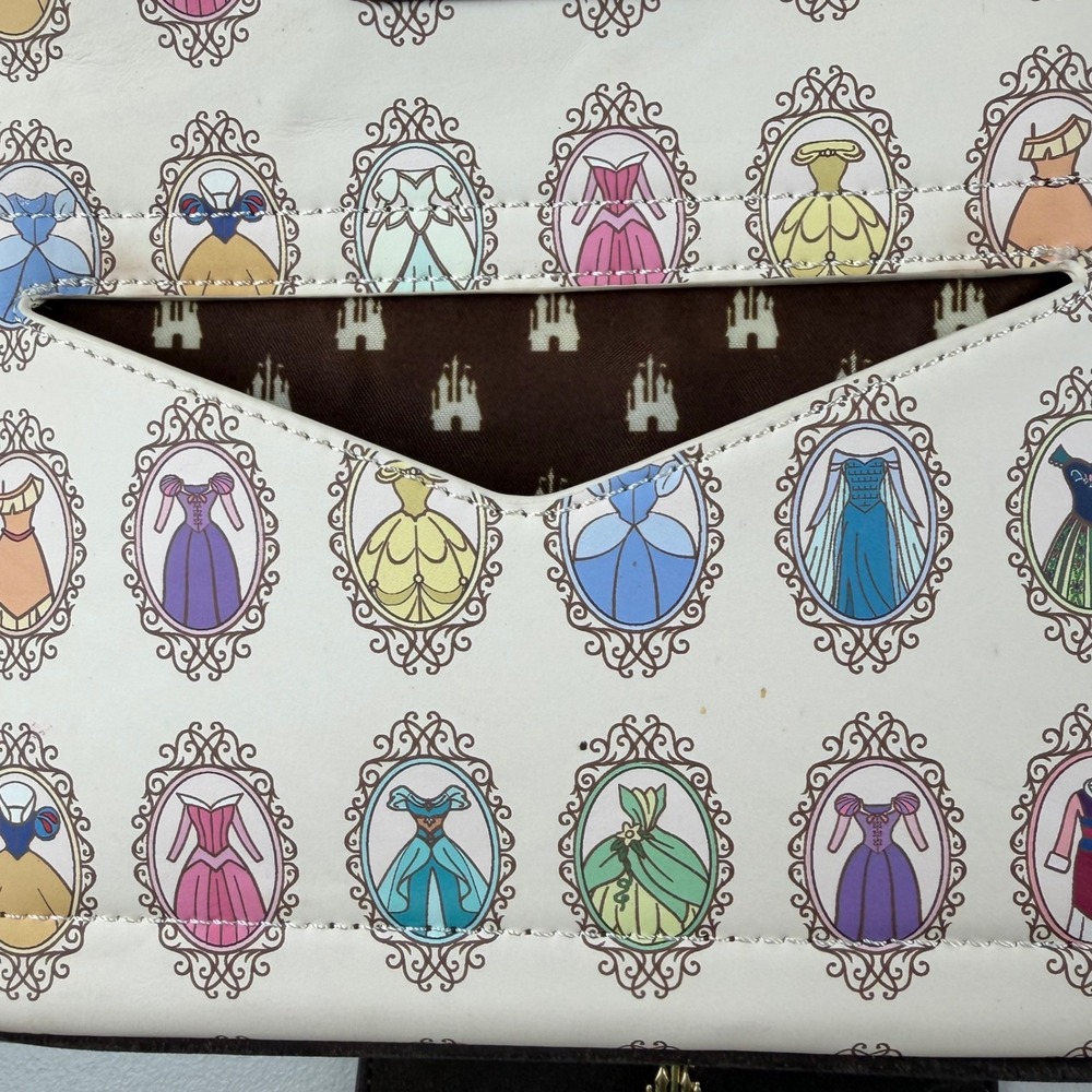 Disney Loungefly Princess Portraits Mini Backpack White Brown Faux Leather - Picture 4 of 9